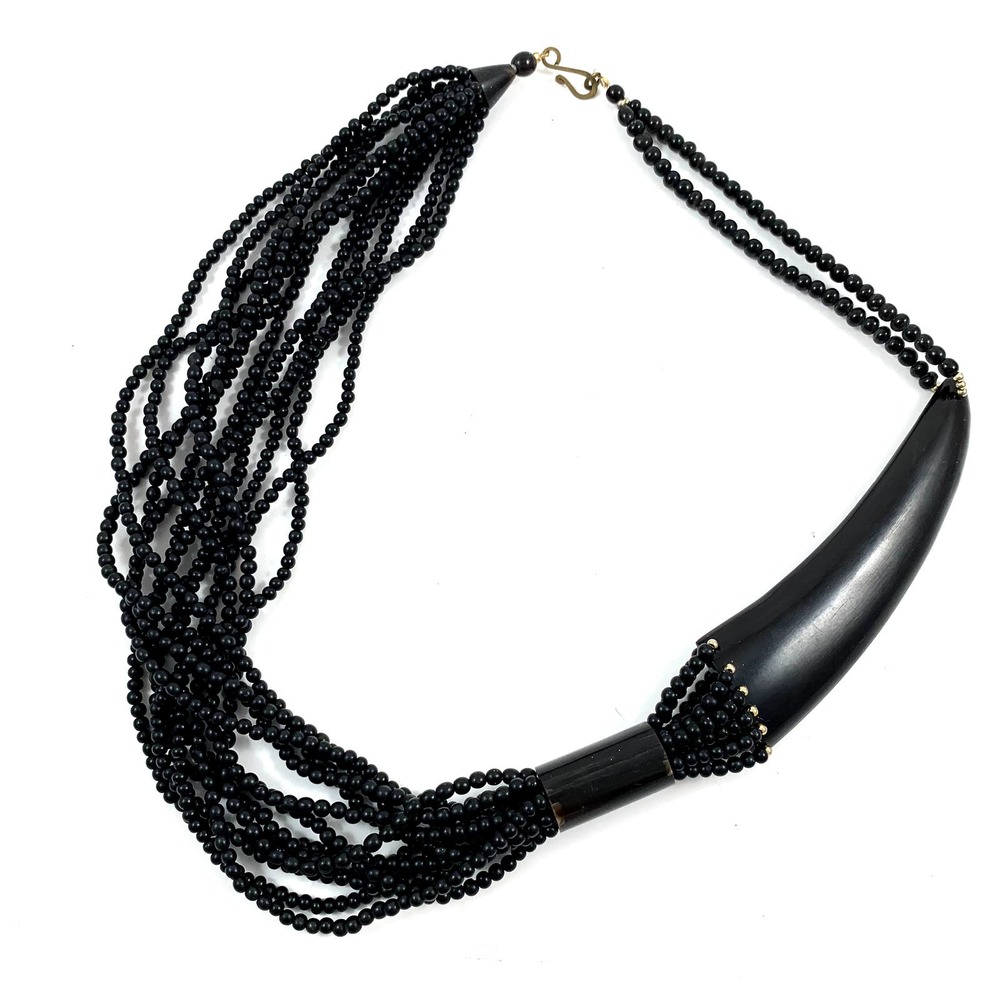 1970's buffalo horn and wood bead tribal necklace